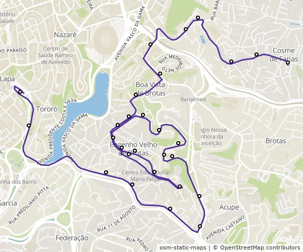 Mapa do itinerário da linha