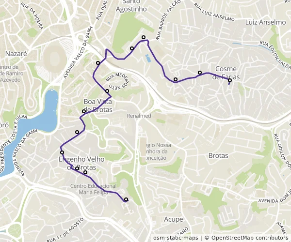 Mapa do itinerário da linha