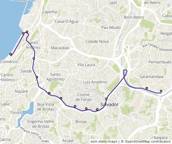 Mapa do itinerário da linha