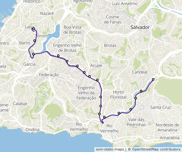 Mapa do itinerário da linha
