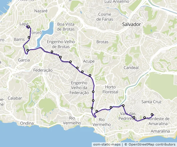 Mapa do itinerário da linha
