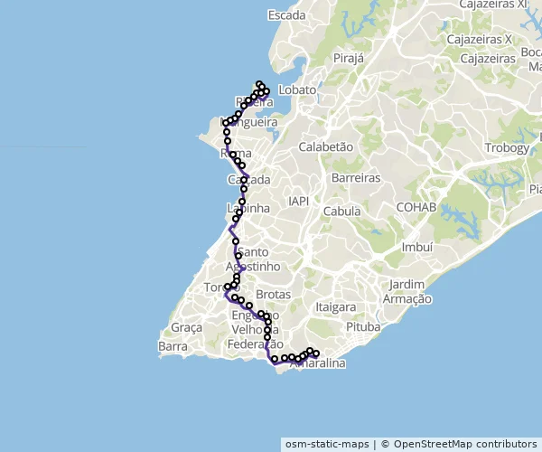 Mapa do itinerário da linha