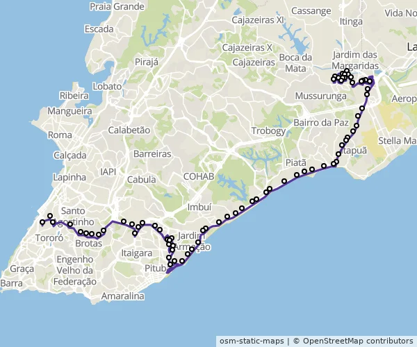 Mapa do itinerário da linha