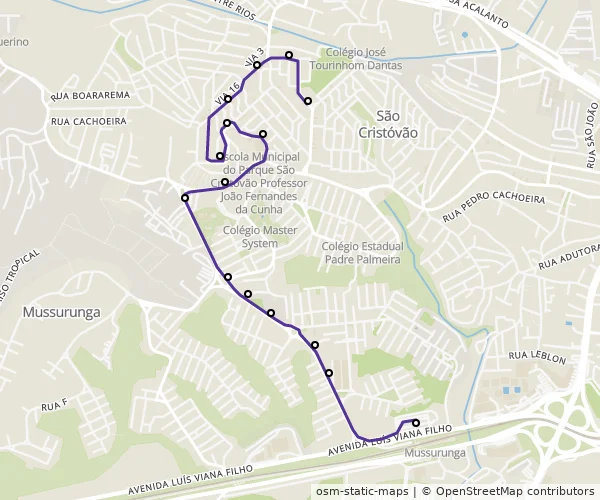 Mapa do itinerário da linha