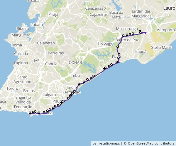 Mapa do itinerário da linha
