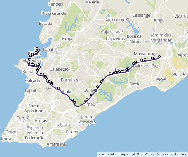 Mapa do itinerário da linha