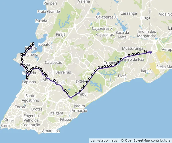 Mapa do itinerário da linha