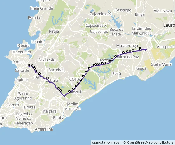 Mapa do itinerário da linha