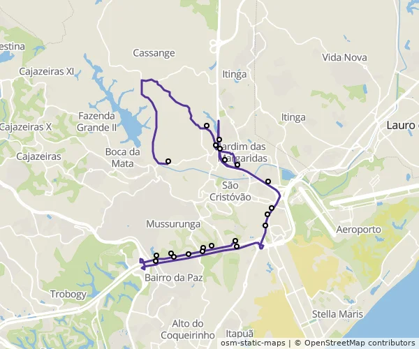 Mapa do itinerário da linha