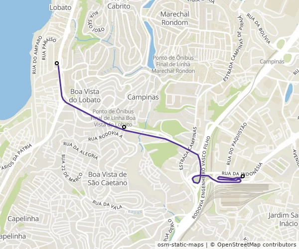 Mapa do itinerário da linha
