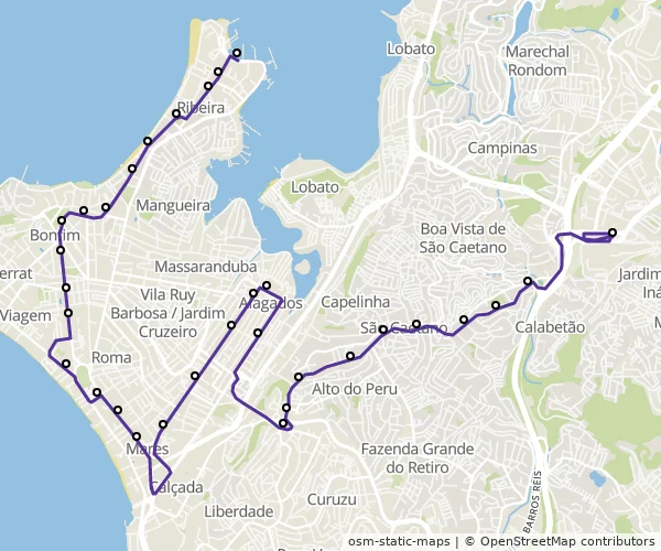 Mapa do itinerário da linha