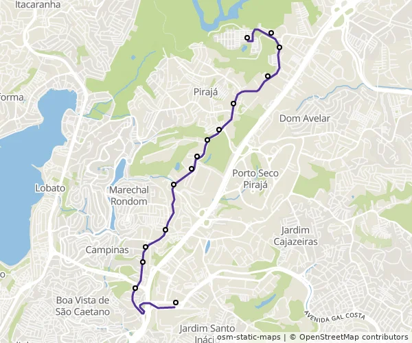 Mapa do itinerário da linha