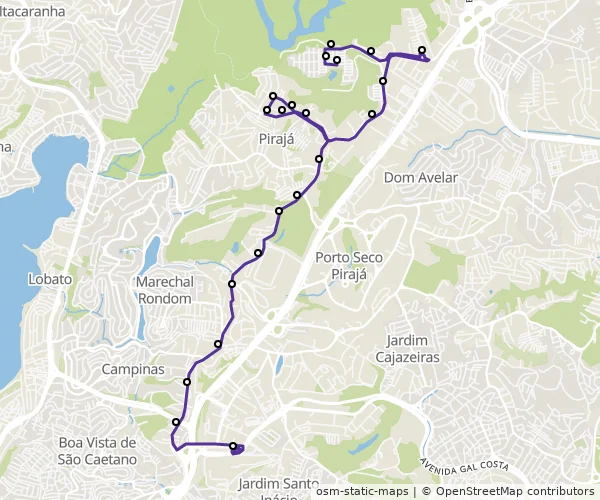 Mapa do itinerário da linha