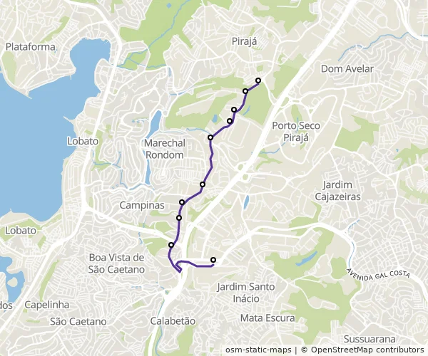 Mapa do itinerário da linha