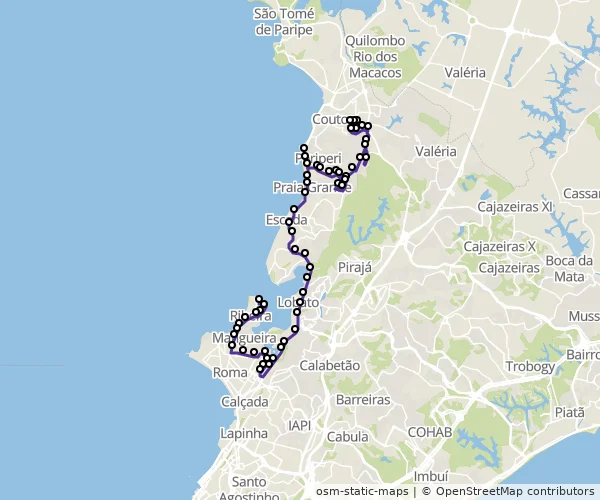 Mapa do itinerário da linha
