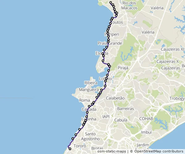 Mapa do itinerário da linha
