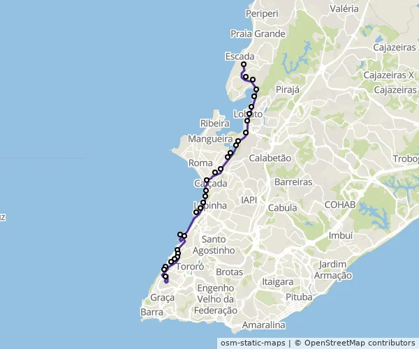 Mapa do itinerário da linha