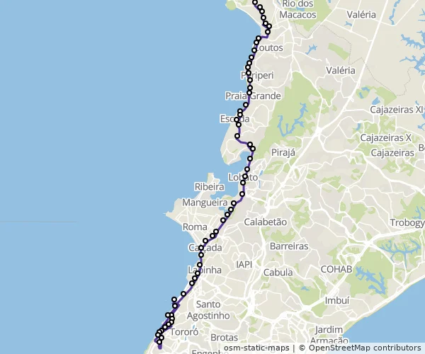 Mapa do itinerário da linha