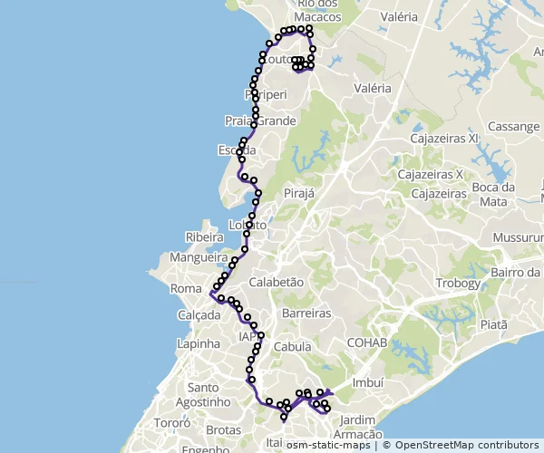 Mapa do itinerário da linha