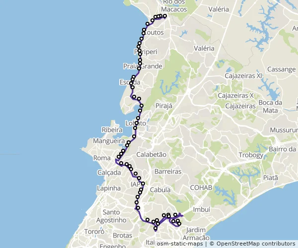 Mapa do itinerário da linha