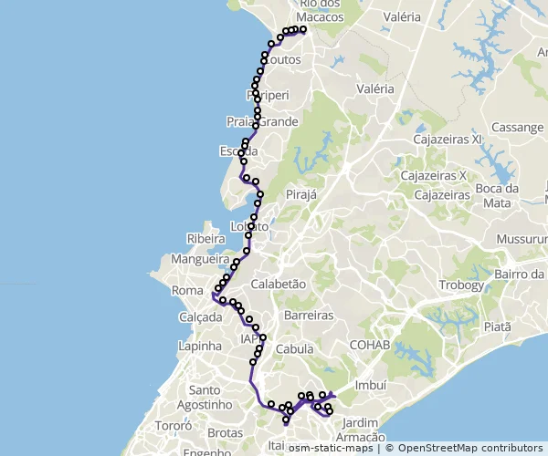 Mapa do itinerário da linha