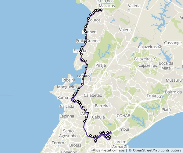 Mapa do itinerário da linha