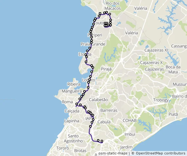 Mapa do itinerário da linha