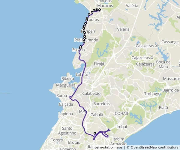 Mapa do itinerário da linha