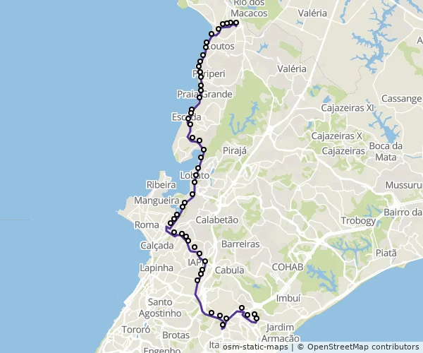 Mapa do itinerário da linha