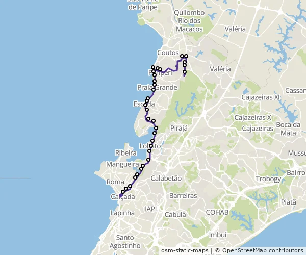 Mapa do itinerário da linha