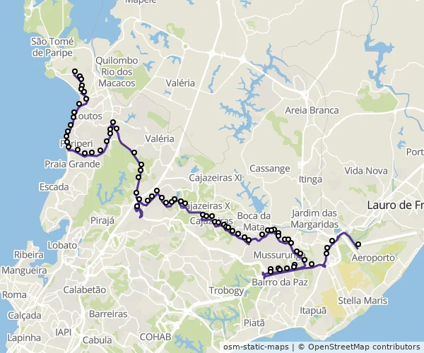 Mapa do itinerário da linha