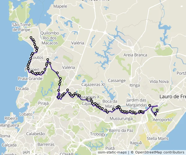 Mapa do itinerário da linha