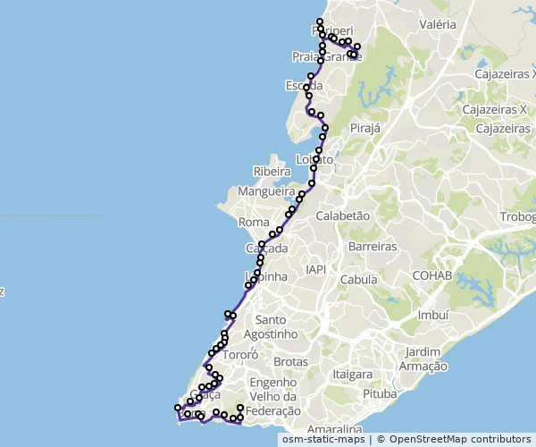 Mapa do itinerário da linha