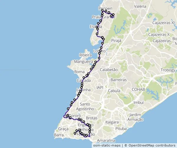 Mapa do itinerário da linha