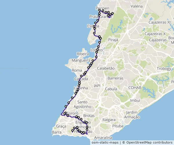 Mapa do itinerário da linha