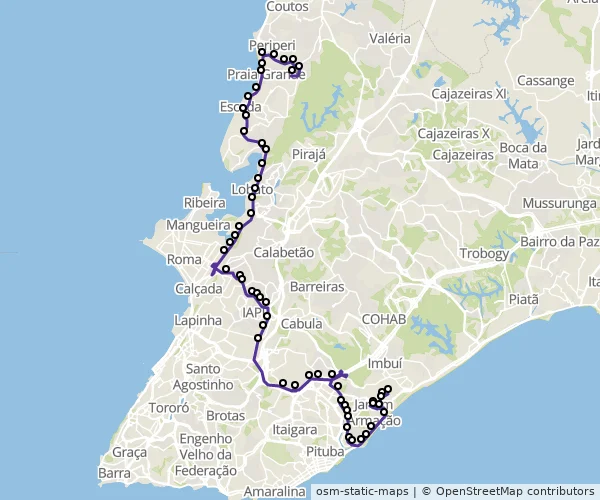 Mapa do itinerário da linha