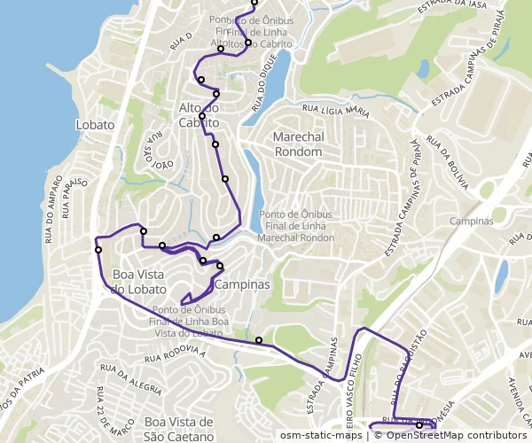 Mapa do itinerário da linha