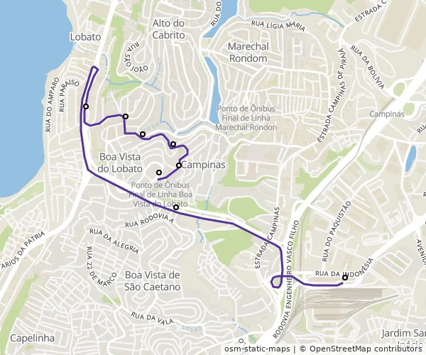 Mapa do itinerário da linha