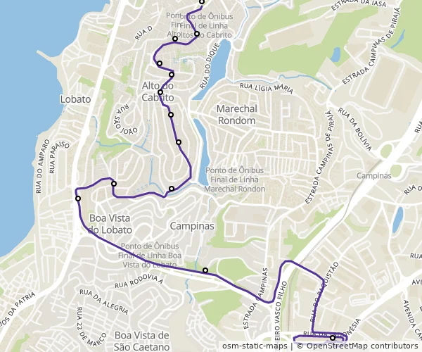 Mapa do itinerário da linha