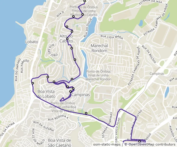Mapa do itinerário da linha