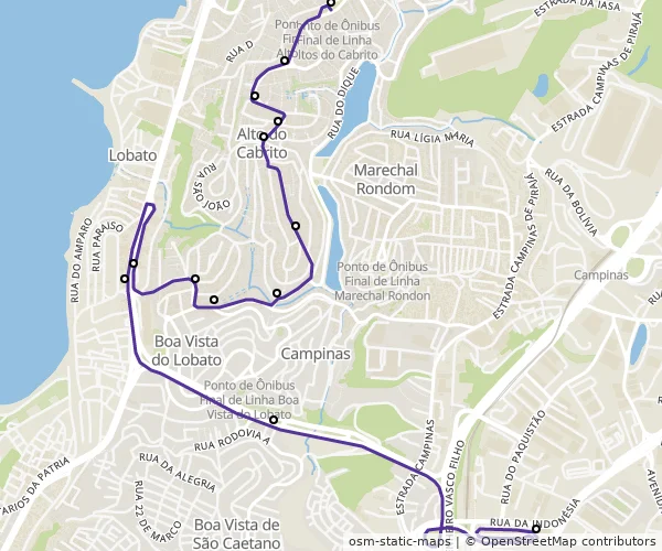 Mapa do itinerário da linha