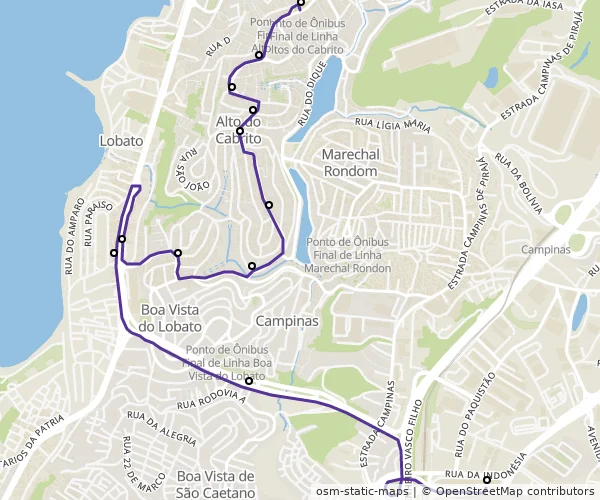Mapa do itinerário da linha