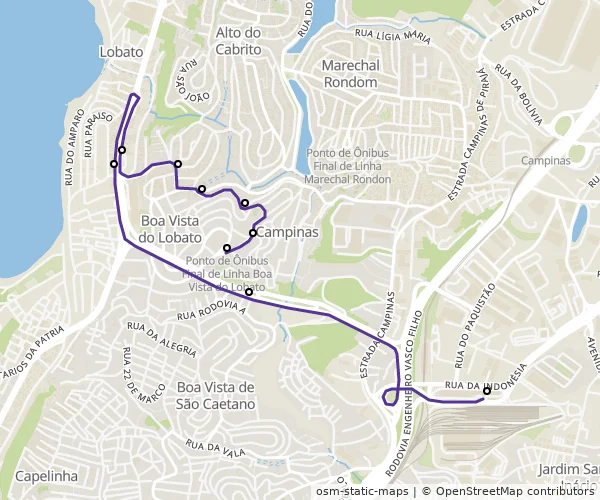 Mapa do itinerário da linha