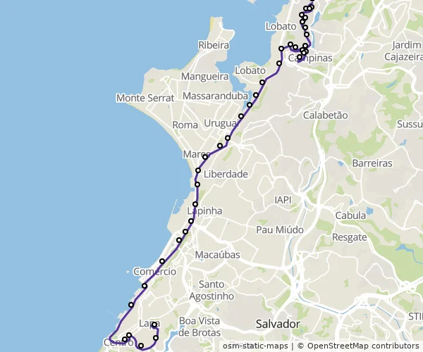Mapa do itinerário da linha
