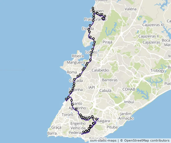 Mapa do itinerário da linha