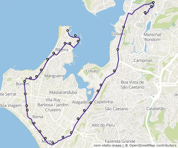 Mapa do itinerário da linha