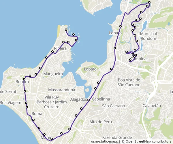 Mapa do itinerário da linha
