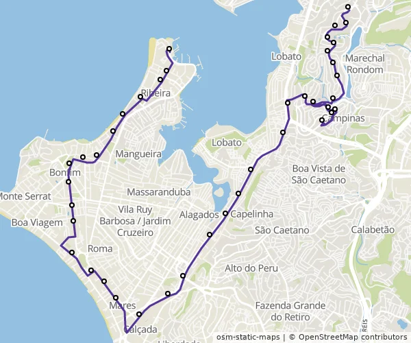 Mapa do itinerário da linha
