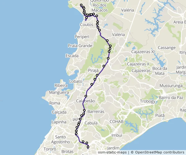 Mapa do itinerário da linha
