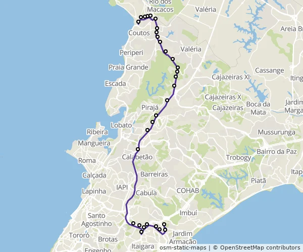 Mapa do itinerário da linha